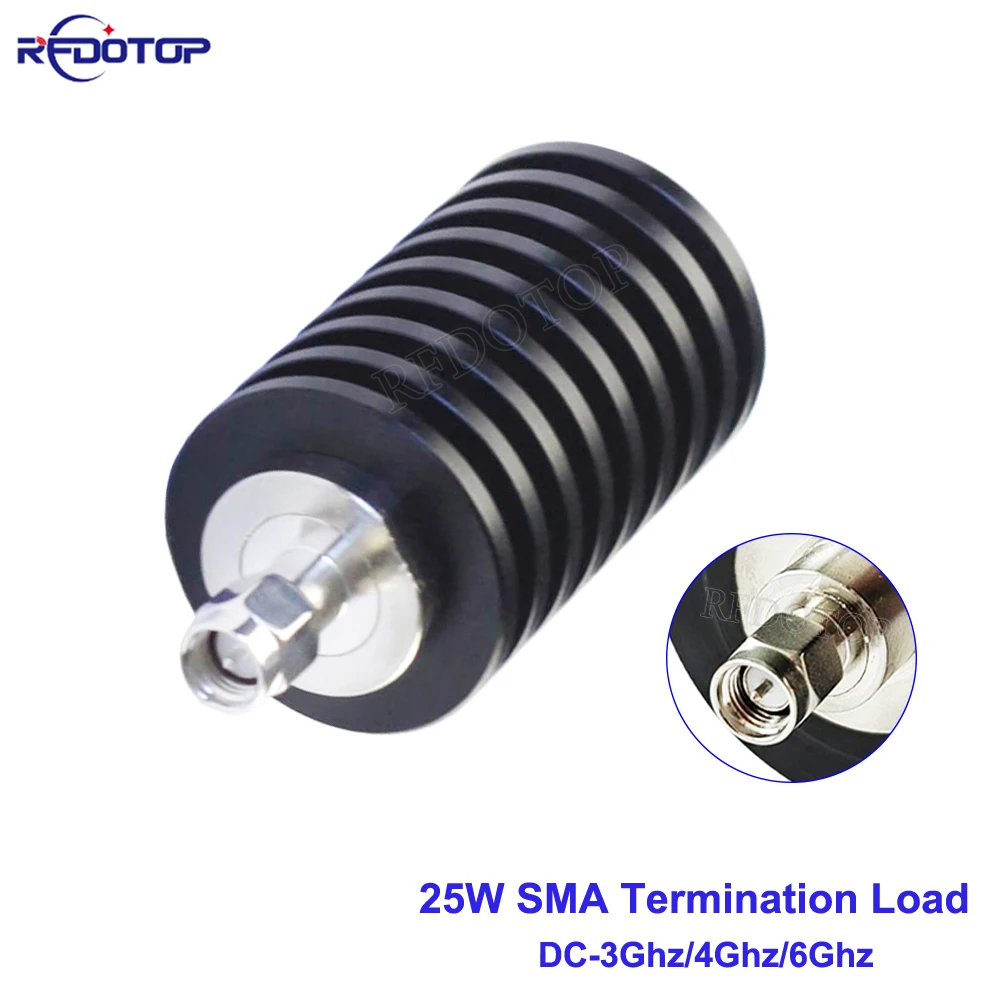 1 Stücke 25 Watt DC-3 GHz/4 GHz/6 GHz 50 Ohm SWR <1,2 SMA Stecker Stecker RF Koaxial Termination Dummy Last Vernickelt RF Zubehör Image