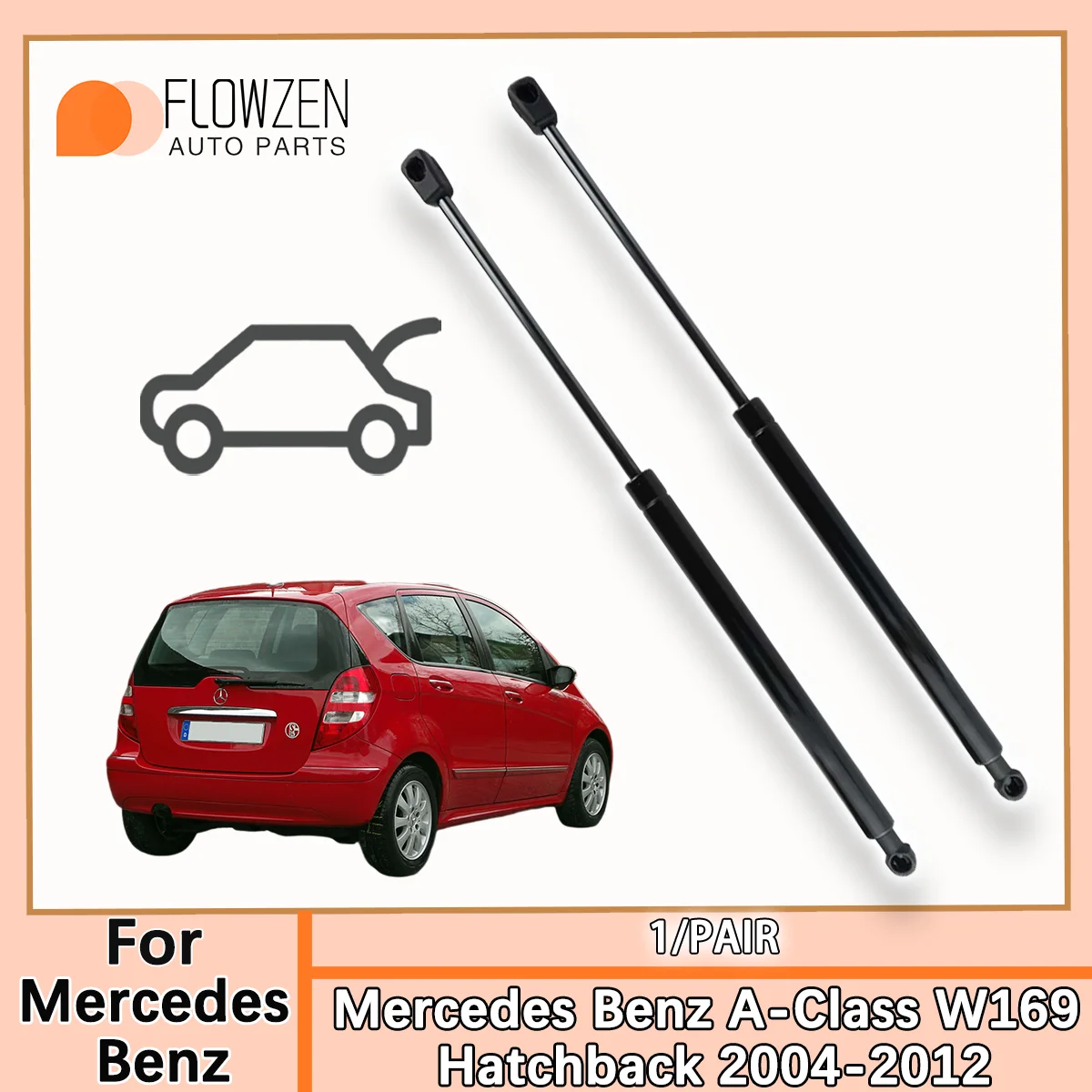 Für Mercedes Benz A-Klasse W169 Fließheck Kofferraum Gasdruckfedern Federstange OE 1697400045 1697400345 Hintere Stoßdämpferstrebe Druckstange Image