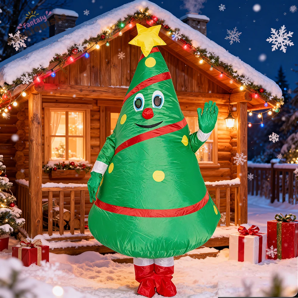 Aufblasbares Weihnachtsbaum-Kostüm für Erwachsene, lustiges Blow Up-Weihnachtsbaum-Outfit für Urlaub, Party, Cosplay, Karneval, Auftritt Image
