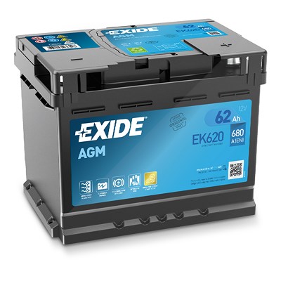 Exide EK620 AGM Starterbatterie 62Ah 680A [Hersteller-Nr. EK620] für Alfa Romeo, Alpina, Audi, Bentley, BMW, Citroën, Dacia, Fiat, Honda, Hyundai, Jag Image