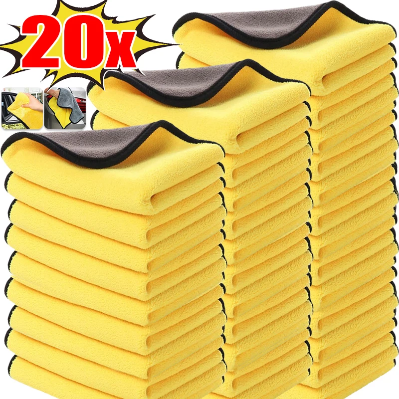 20/1Pcs Verdicken Mikrofaser Tücher Doppel Seiten Reinigung Handtücher Auto Waschen Trocknen Tuch Super Saugfähigen Auto Detaillierung Handtuch Lappen Image