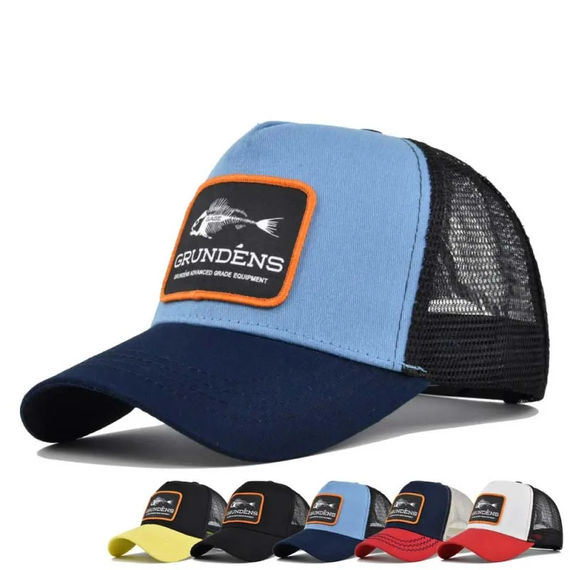 Berretti da uomo primaverili Berretti da baseball per donna Cappelli estivi in rete snapback traspirante Patch di pesce Cappello da camionista ricamato Cappello da sole casual