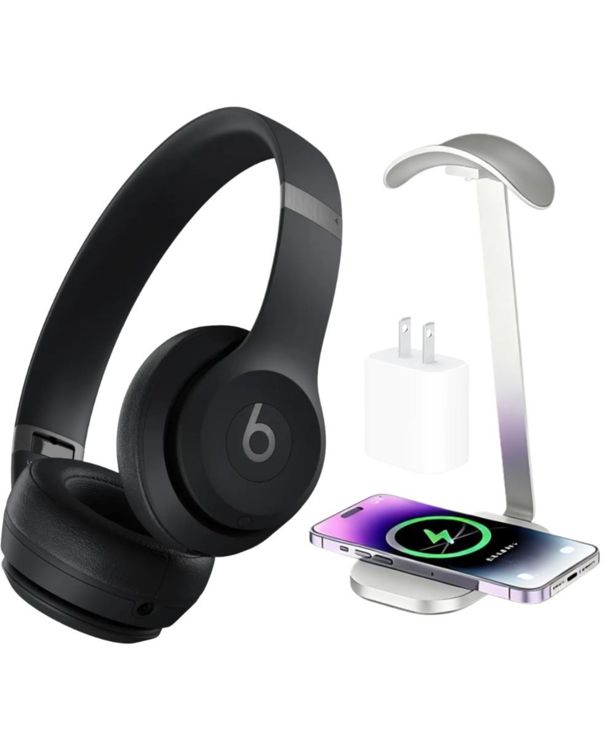 Beats Solo 4 True Wireless On-Ear Headphones + Power Adapter & Headphone Stand/Charging Pad - Matte Black