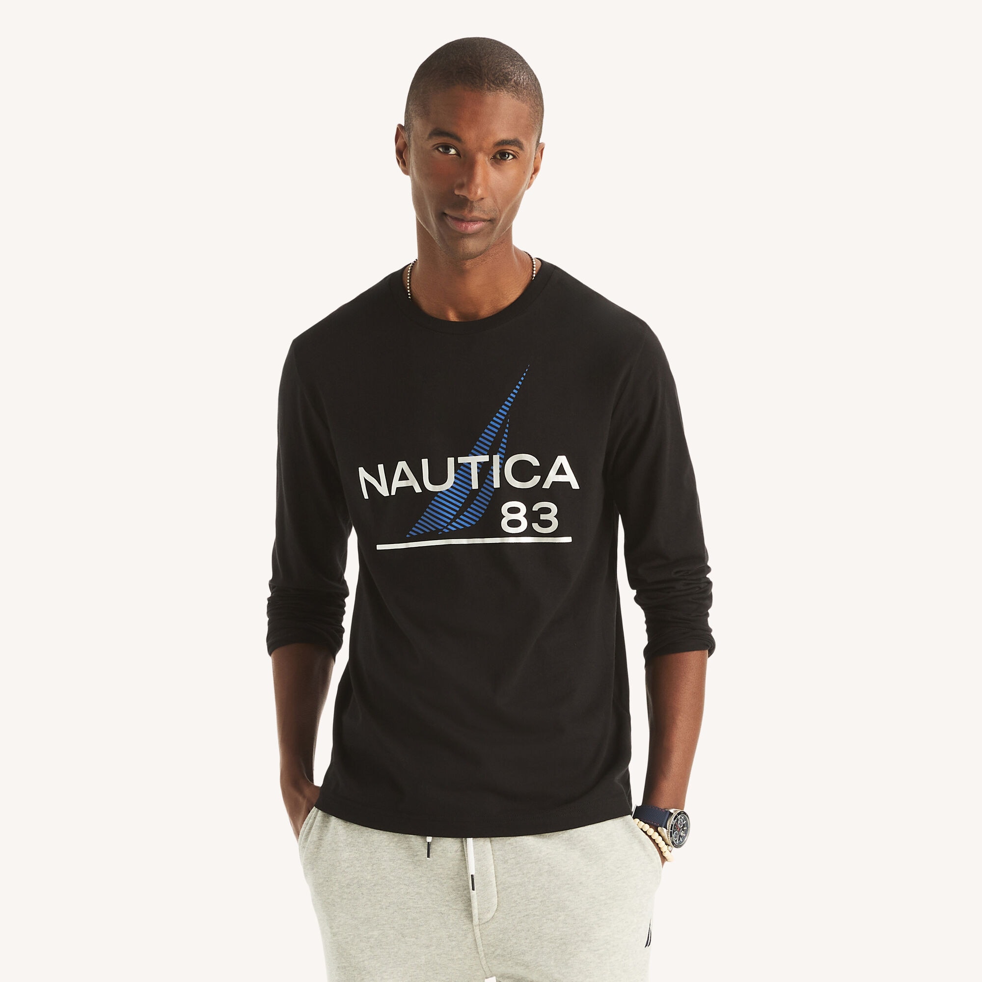 Nautica Men's Foil '83 Graphic Long-Sleeve T-Shirt 018 (True Black), XL