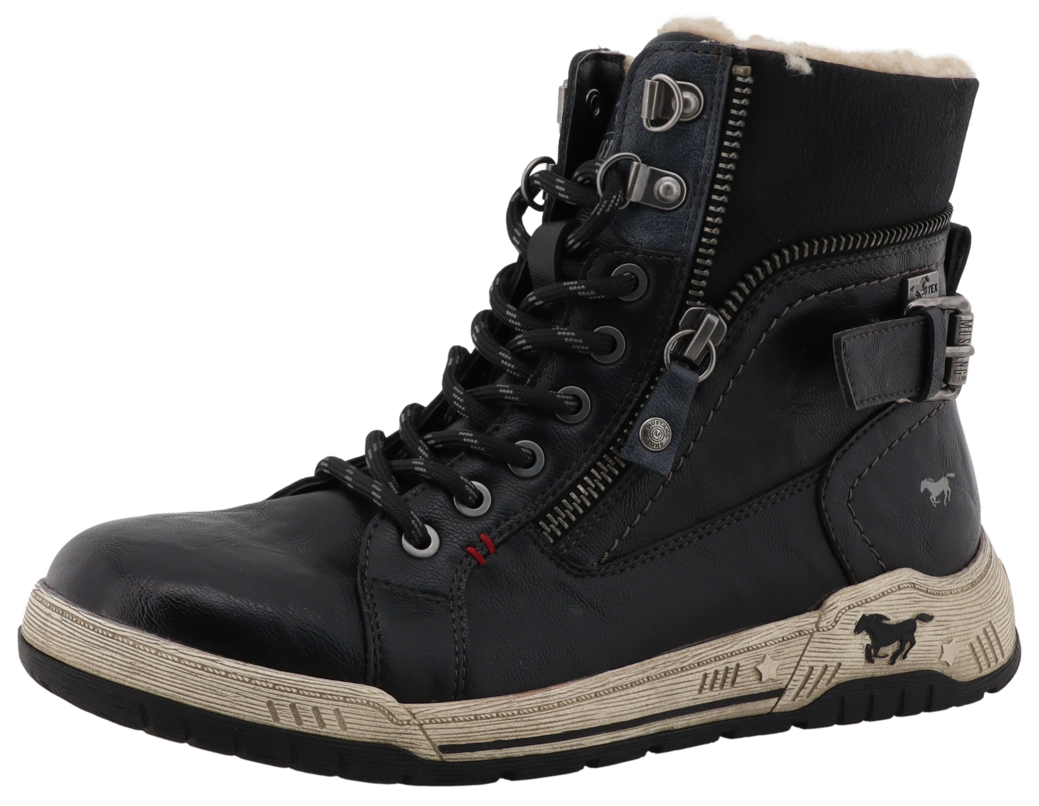 Winterboots MUSTANG SHOES "Ihana", Damen, Gr. 39, schwarz, Lederimitat, Textil, Schuhe Winterboots, High Top Sneaker, Winterboots mit Warmfutter und TEX