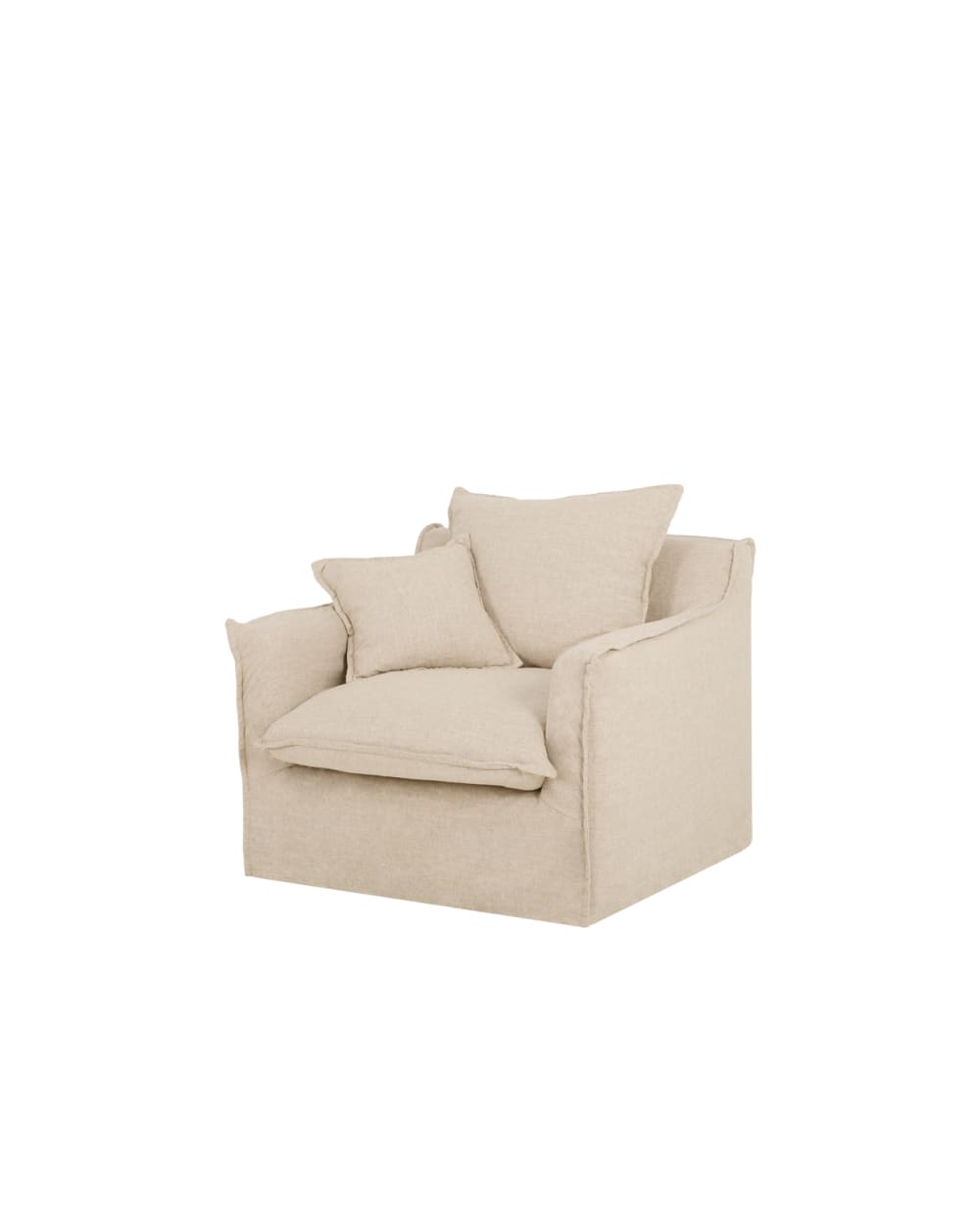 Fauteuil en coton et lin déhoussable beige 100x90cm