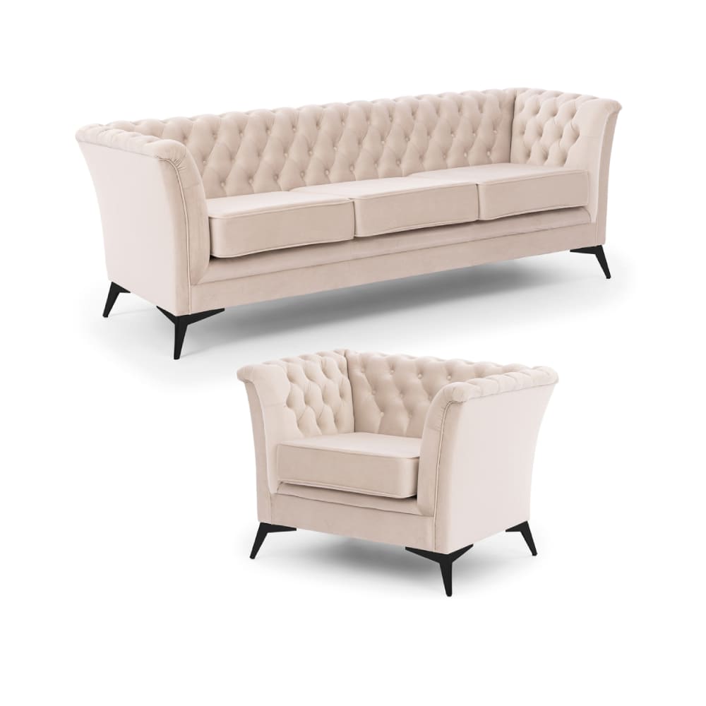 Ensemble de canapés Chesterfield 3+1 en velours beige