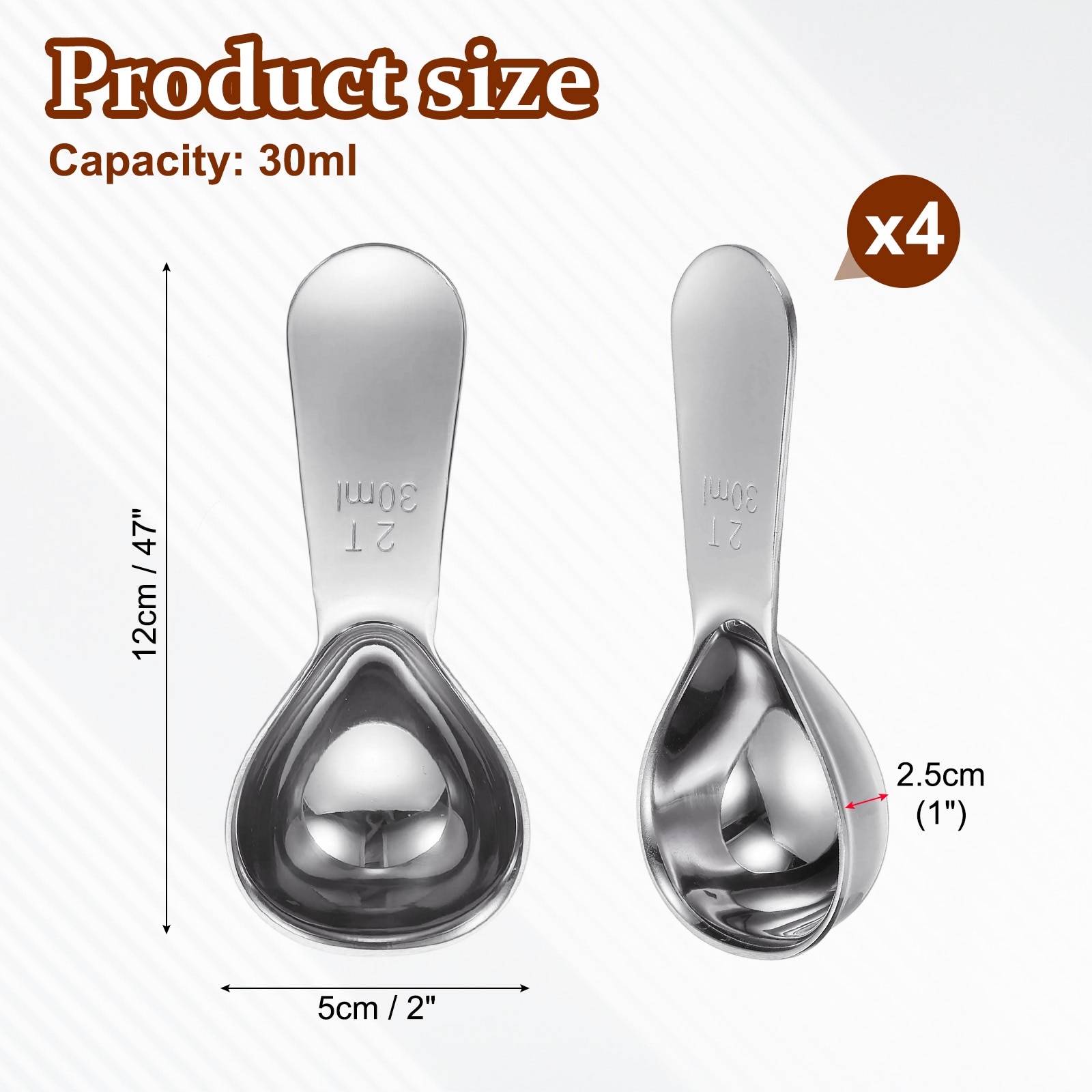 Stainless Steel Coffee Scoop, Short Handle Measuring Spoon for Ground Coffee Tea Sugar Kitchen - 30ml