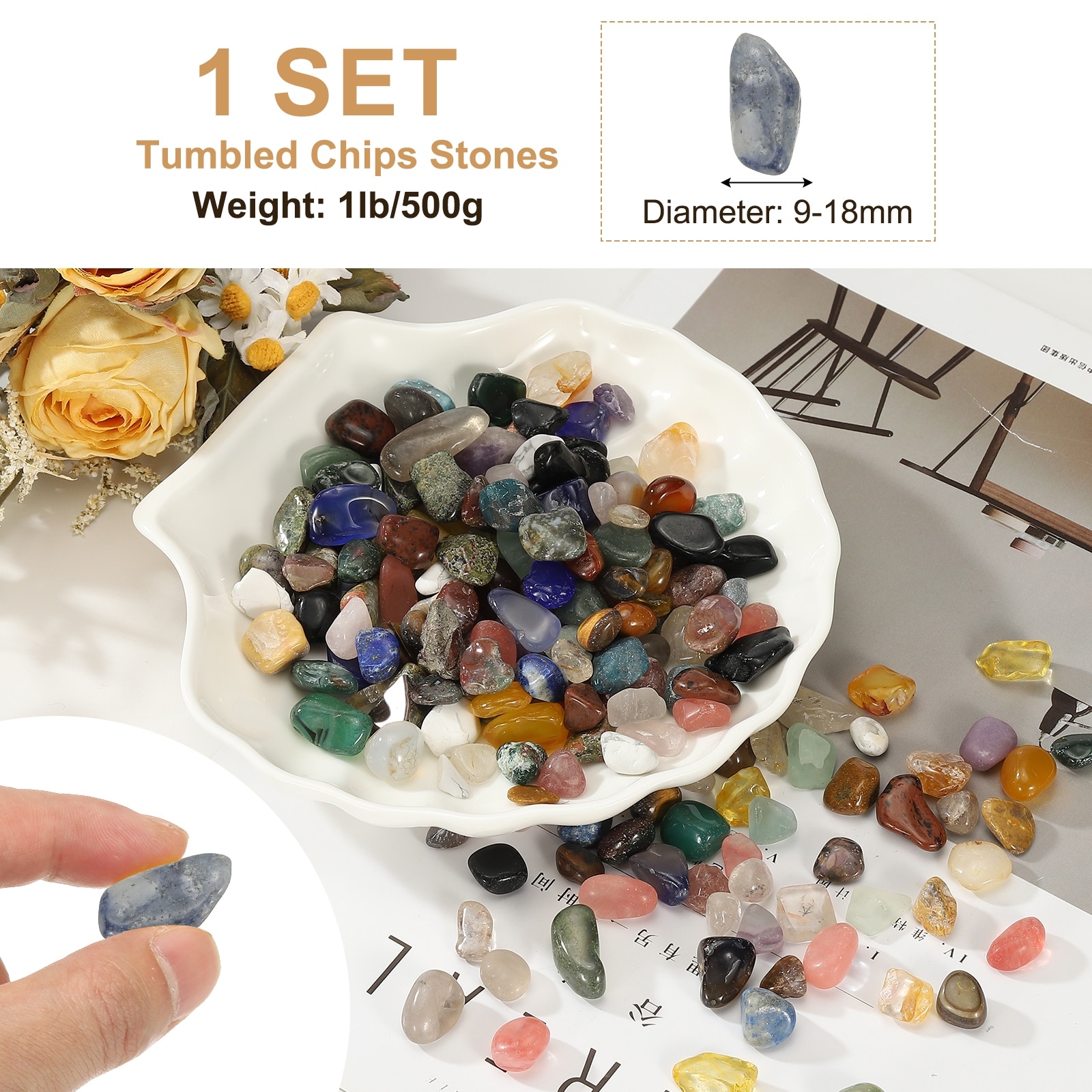 Tumbled Chips Stones, Fluorite Tumbled Gravel - 18mm