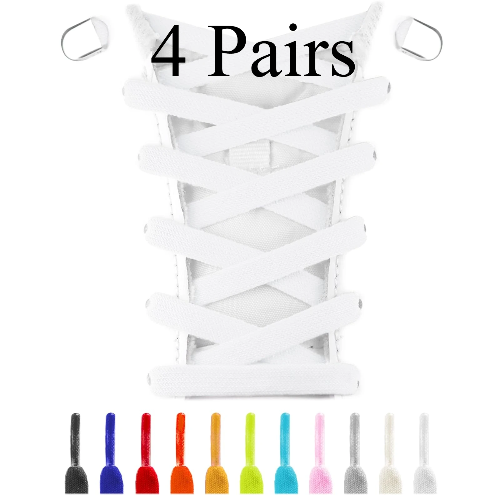 Schnürsenkel ohne Schnürsenkel, elastisch, einfach zu installieren, Schlosssystem, Sport und Freizeit, 4 Paar elastische Schnürsenkel ohne Schnürsenkel, verwandeln jede Schuhe in Slip-Ons Image