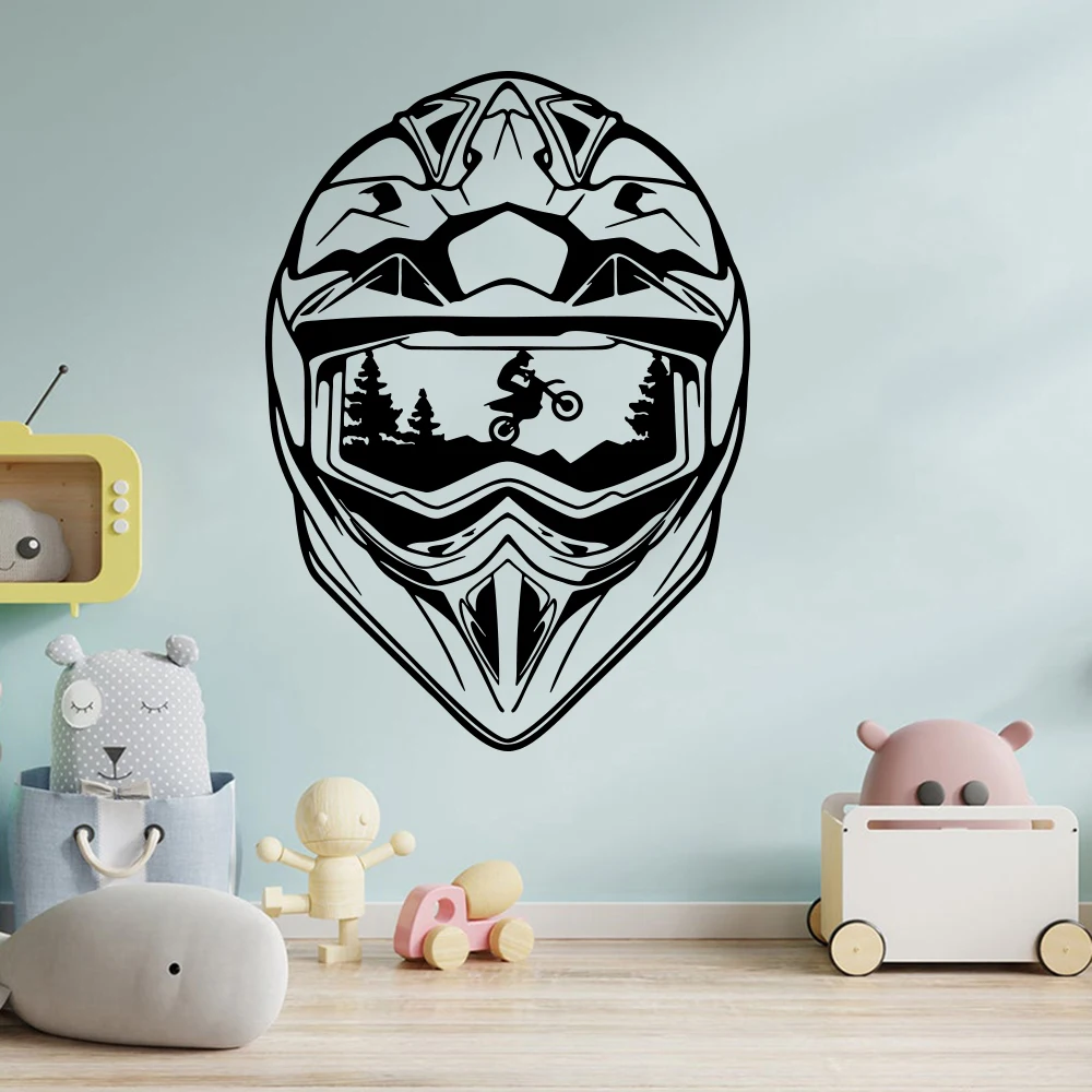 Großer Helm Motocross Wandaufkleber Teen Spielzimmer Helm Motorrad Wandtattoo Schlafzimmer Home Decor