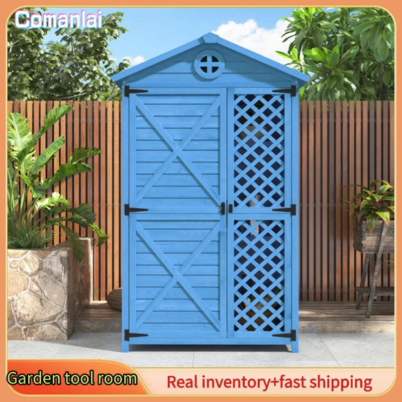 Comanlai Werkzeugschuppen für den Garten, Aufbewahrungsschuppen aus Holz für Gartenmöbel im Freien, lichtbeständig, wetterfest, blau