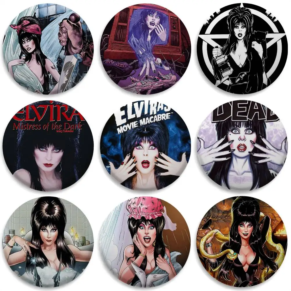 Film E-Elvira Mistress Of Dark Badges Round Exquisite Badge Brooches Creative Pins For Clothes Hat Backpack Gift Accessories