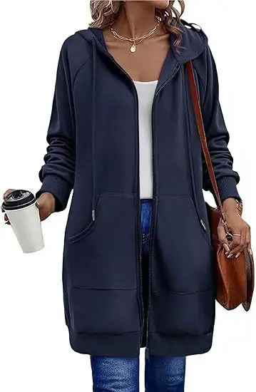 Frauen Einfarbig Lange Sleeve Zipper Mit Kapuze Sport Sweatshirts 2025, Herbst Neue Mode Weibliche Lange Hoodies Kleidung Mäntel Tops Image