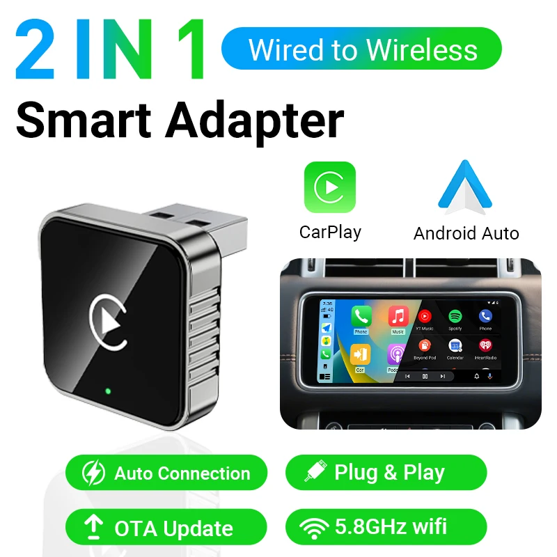 Neue Super Mini Carplay AI Box verkabelt zu Wireless CarPlay/Android Auto 2in1 Box 5GHz WiFi5 für 99% Original verkabeltes CarPlay/Auto Car Image