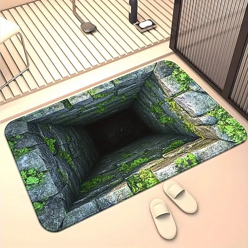 3D-Optische Illusion Teppich Visuelle Falle Fußmatte Rutschfest Wirbel-Loch Design für Eingangsbereich Badezimmer Treppen Innen Außen Diatomaceous Earth Schnell trocknend Absorbierend 20 x 31 Zoll Image
