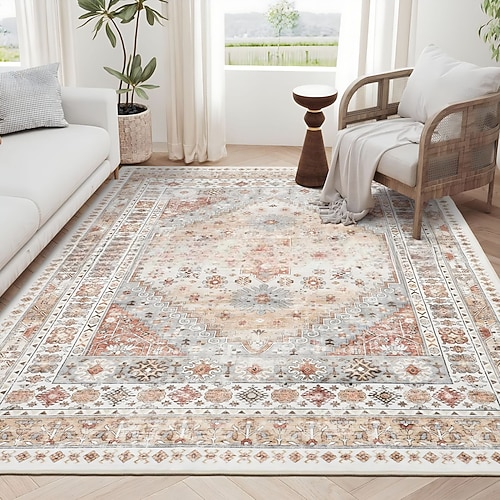 Teppiche für Wohnzimmer und Schlafzimmer große fleckenresistente waschbare weiche rutschfeste Vintage Blumen Oushak Teppich Boho Moody Bauernhaus Stil Sofa Bettseite Wohnkultur Schwarz Braun Image