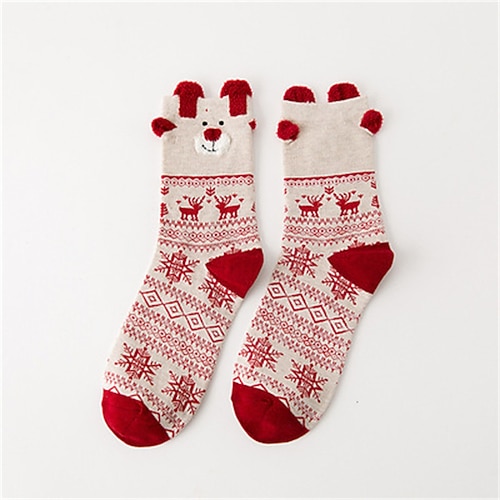 Damen Crew Socken Dicke warme Wintersocken Weihnachten Outdoor Ferien Tiermotiv Polyester Basic Klassisch Lässig Elastisch Warm 1 Paar Image