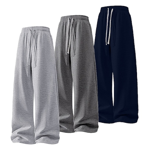 Mehrfachpackungen 3er-Pack Herren SchwarzMarineblauHellgrau Jogginghose Hose Gerade geschnittene Sweatpants Kordelzug Elastischer Bund Einfach Urlaub Alltagskleidung Spandex Frühling Image