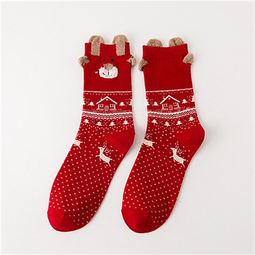 Damen Crew Socken Dicke warme Wintersocken Weihnachten Outdoor Ferien Tiermotiv Polyester Basic Klassisch Lässig Elastisch Warm 1 Paar Image