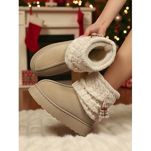 Damen-Winterstiefel aus Strick mit Fleecefutter – gemütlich und warm, ideal für Schneewetter und Outdoor-Aktivitäten Image