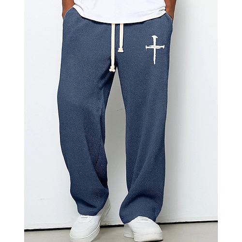 Herren Jogginghose Hose Gerade geschnittene Sweatpants Waffelhose Kordelzug Tasche Elastischer Bund Kreuz Komfort Sport im Freien Täglich Mode Lässig Dunkelbraun Schwarz Mikroelastisch Image