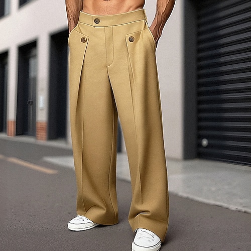 Herren Hose Anzughose Chinos Tasche Knöpfe Einfach Komfort Formell Party Arbeit Mode Klassicher Stil Schwarz Khaki Mikroelastisch Image