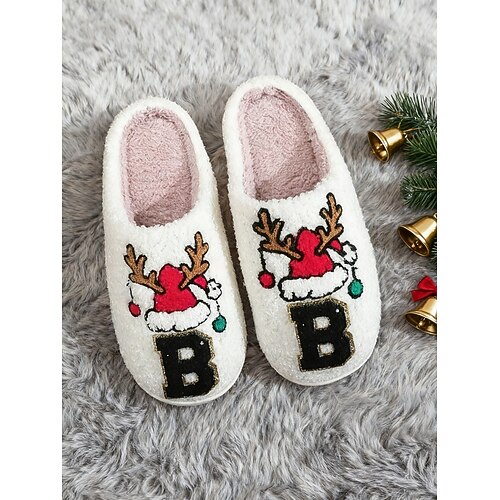 Gemütliche Weihnachtshausschuhe für Damen mit Rentier-Design – weiche Hausschuhe mit 26 Buchstaben zur Auswahl, Feiertagsthema, perfekt zum Faulenzen und Verschenken Image