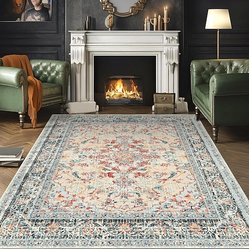 Bereichsteppich Vintage Persischer Stil für Wohnzimmer und Schlafzimmer groß langlebig schmutzabweisend Bodenteppich weich rutschfest Nachttischmatte Wohnkultur ethnisches Muster klassisches Design Image