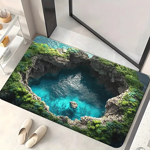 3D-Optische Illusion Teppich Visuelle Falle Fußmatte Rutschfest Wirbel-Loch Design für Eingangsbereich Badezimmer Treppen Innen Außen Diatomaceous Earth Schnell trocknend Absorbierend 20 x 31 Zoll Image