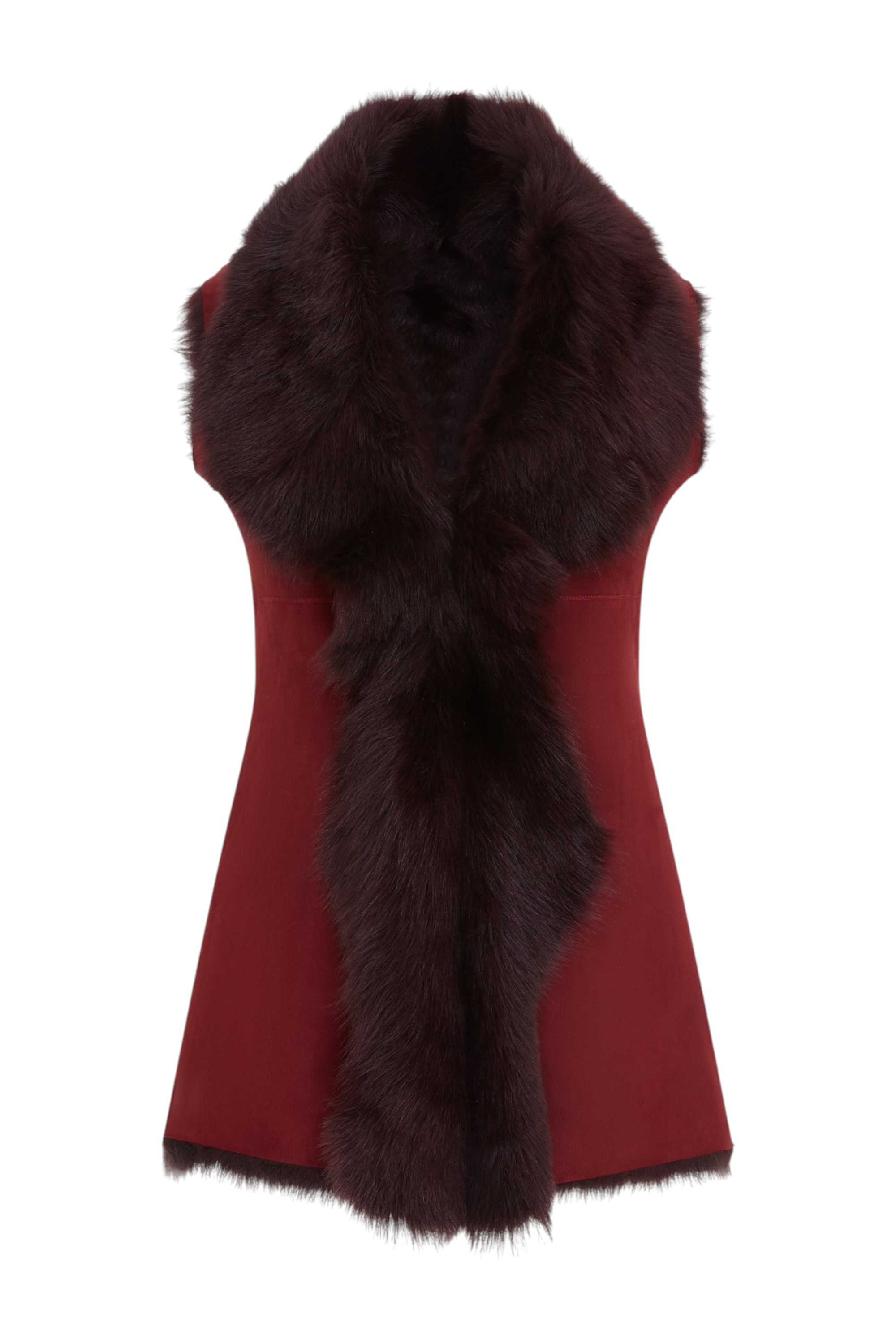Infinity Leather Womens Female Burgundy Toscana Sheepskin Long Gilet-sorocaba - Size 12 UK | Infinity Leather Sale | Discount Designer Brands