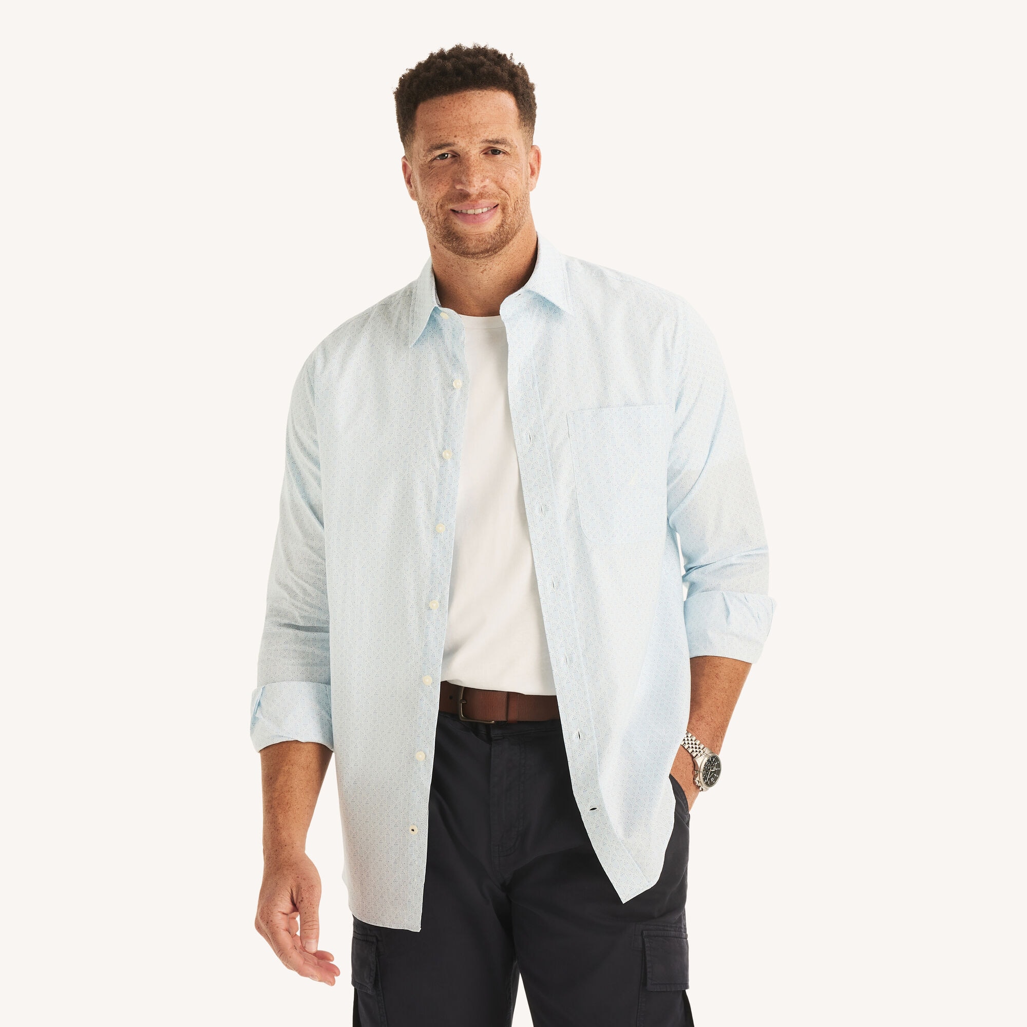 Nautica Men's Big & Tall Printed Shirt 134 (Sail White), 2XLT