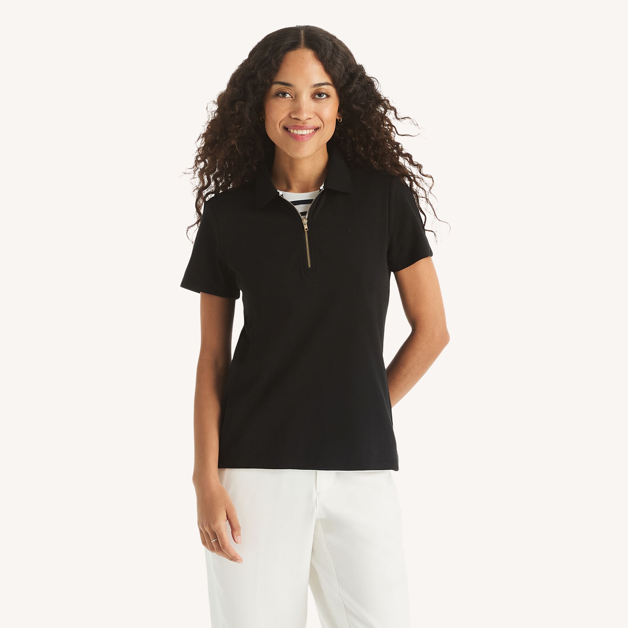 Nautica Women's Zip-Up Polo 018 (True Black), M