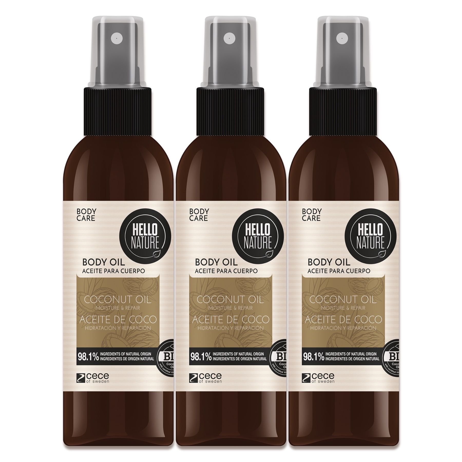Hello Nature Olio per la pelle con olio di cocco cura del corpo 3x130