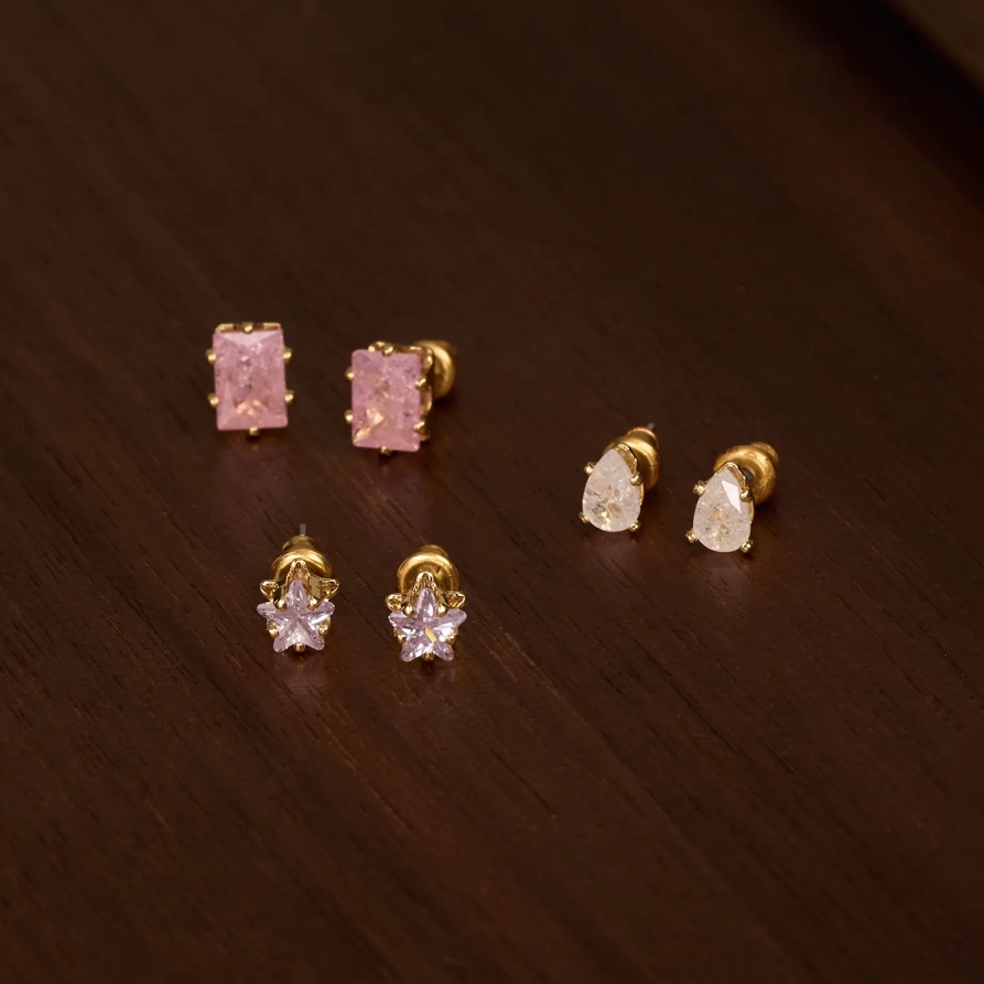 Lucky Brand Colorful Crystal Stud Set - Women's Ladies Accessories Jewelry Earrings in Gold