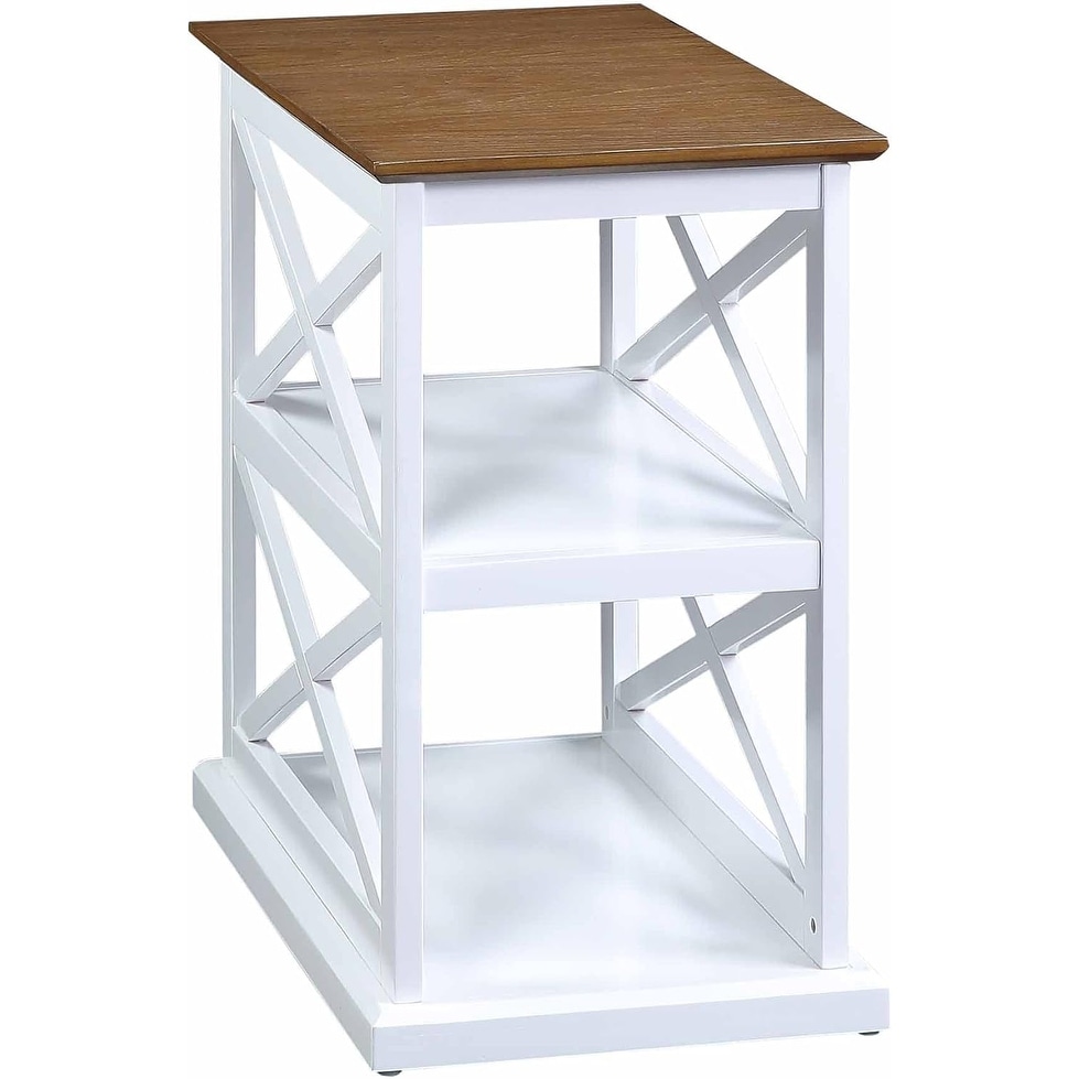 Farmhouse Narrow Side Table with 3-Tier Storage Shelves, Driftwood/White Finish, 14x24x25 Inches