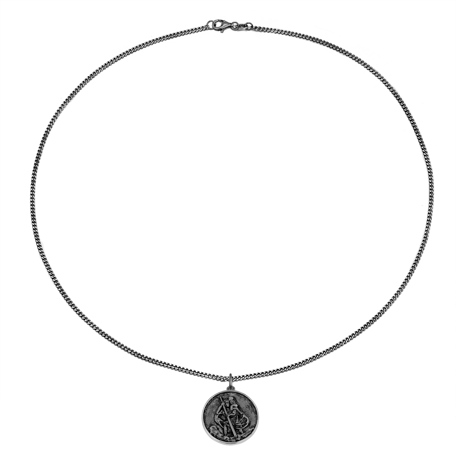 The Jewellery Stockroom Mens Gent's Oxidised Sterling Silver St Christopher Pendant Necklace - One Size