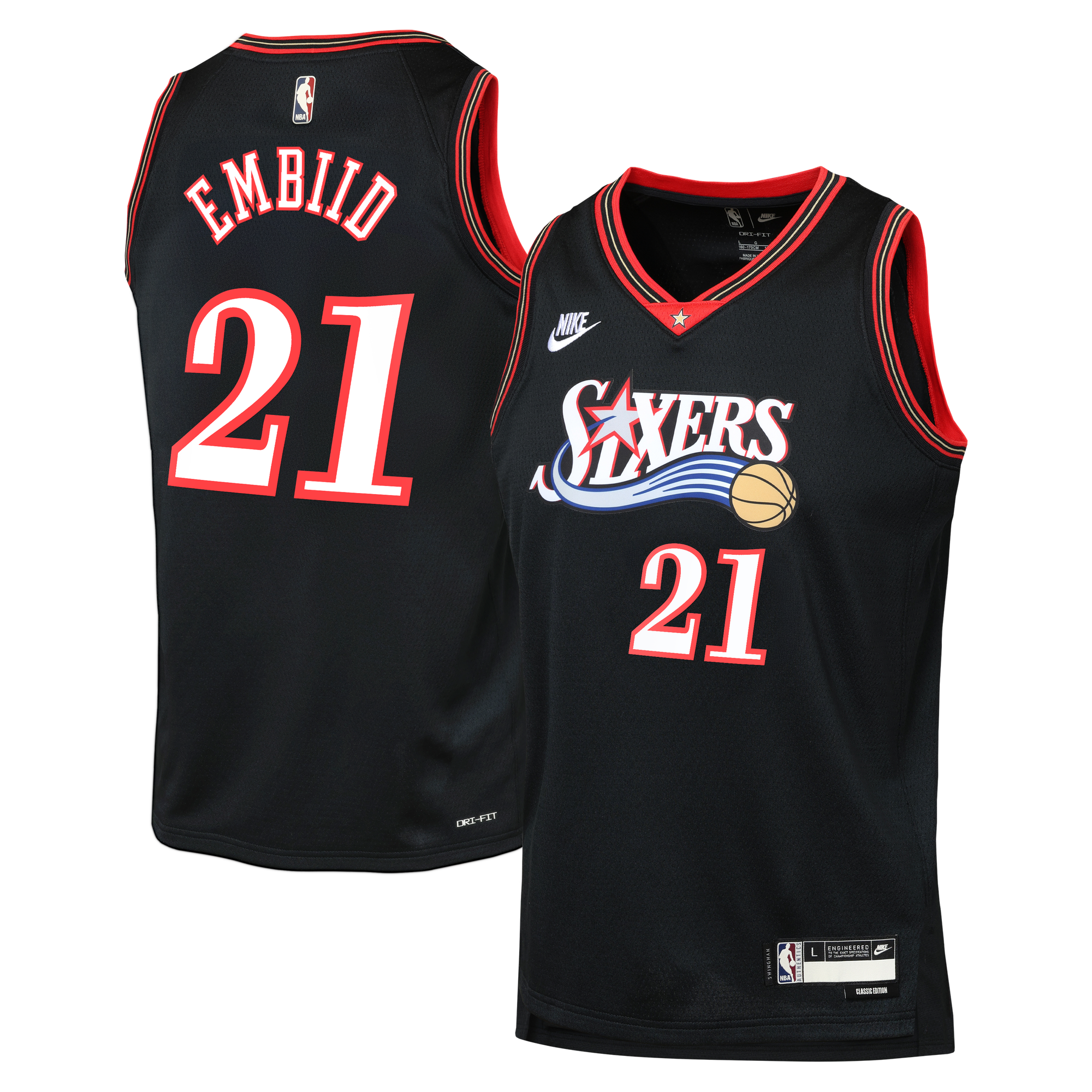 Philadelphia 76ers Nike Classic Edition Trikot – Schwarz – Joel Embiid – Jugend