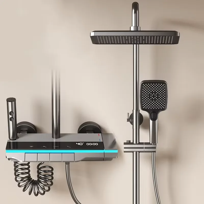 Système de douche de salle de bains, haute qualité, clé de salle de bains à quatrième vitesse, affichage numérique, baignoire de pluie, robinet en cuivre, ensemble de douche pour salles de bains