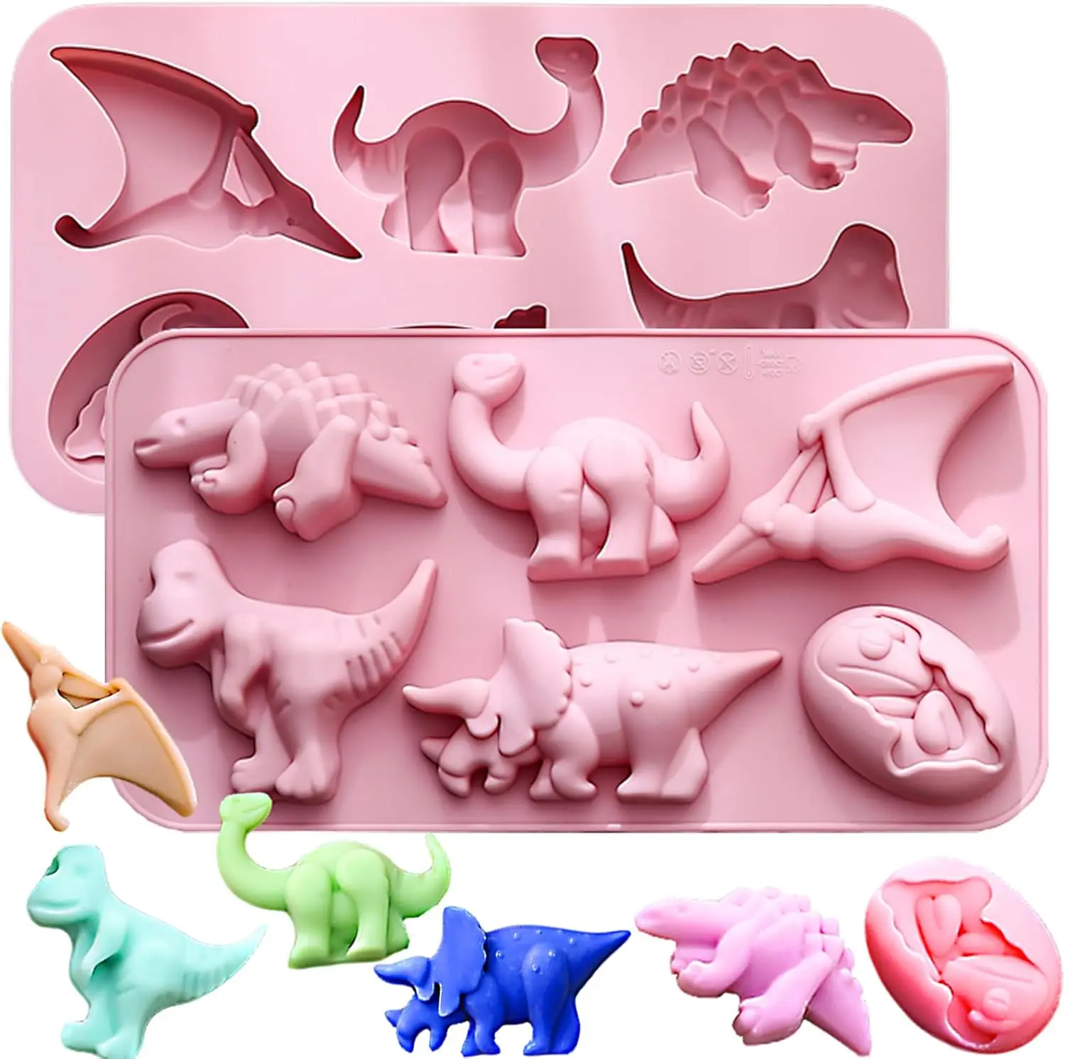 12-Hohlraum-Dinosaurier-Silikonformen für Fondant, Kuchen, Schokolade, Seifenformen für Süßigkeiten, Kekse, Jello, Kuchendekoration, Zubehör Image