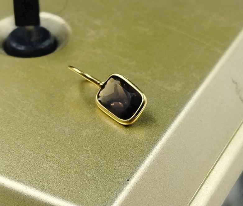 Ciondolo in oro massiccio 14 carati, ciondolo con ciondolo in quarzo fumé, ciondolo piccolo, cabochon baguette, pietra preziosa minimalista, ciondolo