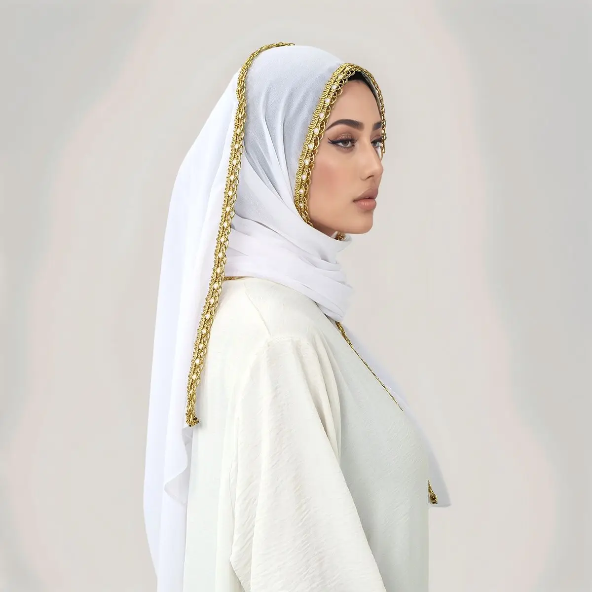 Neue Design Goldene Welle Chiffon Langen Schal Premium Stickerei Schal Muslimischen Hijab Plain Kopftuch Bandanas Turbante Mujer 180*70 cm Image