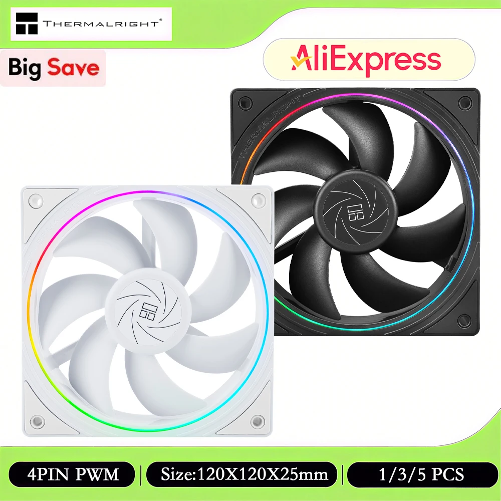Thermalright TL-S12R 1/3/5 PCS Computergehäuselüfter, Lüfter ARGB 120 mm, 4-PIN PWM + 5 V 3PIN ARGB bis zu 1500 U/min Image
