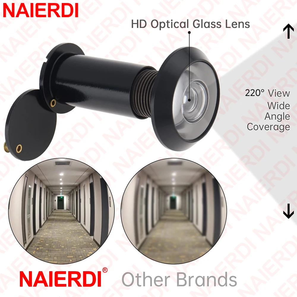 NAIERDI 220-Grad-Türspion, Türspion, 16-mm-Türspion aus Zinklegierung, Türspion mit Sichtschutzabdeckung, verstellbare Glaslinsen-Hardware Image