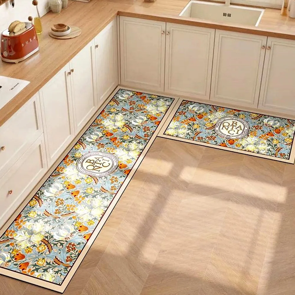 VIKAMA 2-teilige rutschfeste, ölbeständige, wasserabsorbierende, weiche PVC-Bodenmatte für Küche und Bad, lange Streifen, Heimdekoration Image