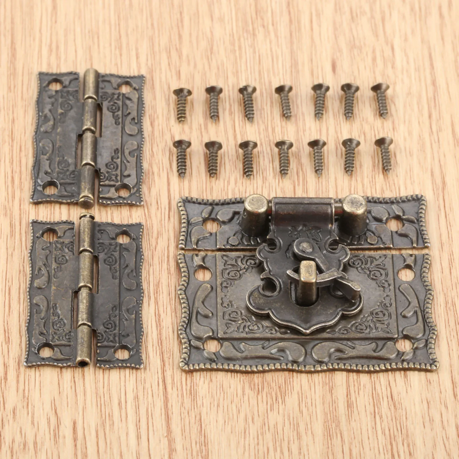 3 Stück/Set Box Latch Hasp Verschluss + Scharniere mit Schraube Kofferschrank Antik Bronze Schmuck Holzkiste Vintage Hardware Old Fashion Image