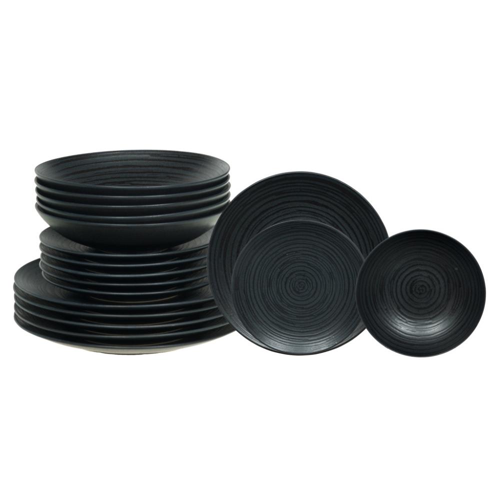 Service d'assiettes 18 pièces noir en grès