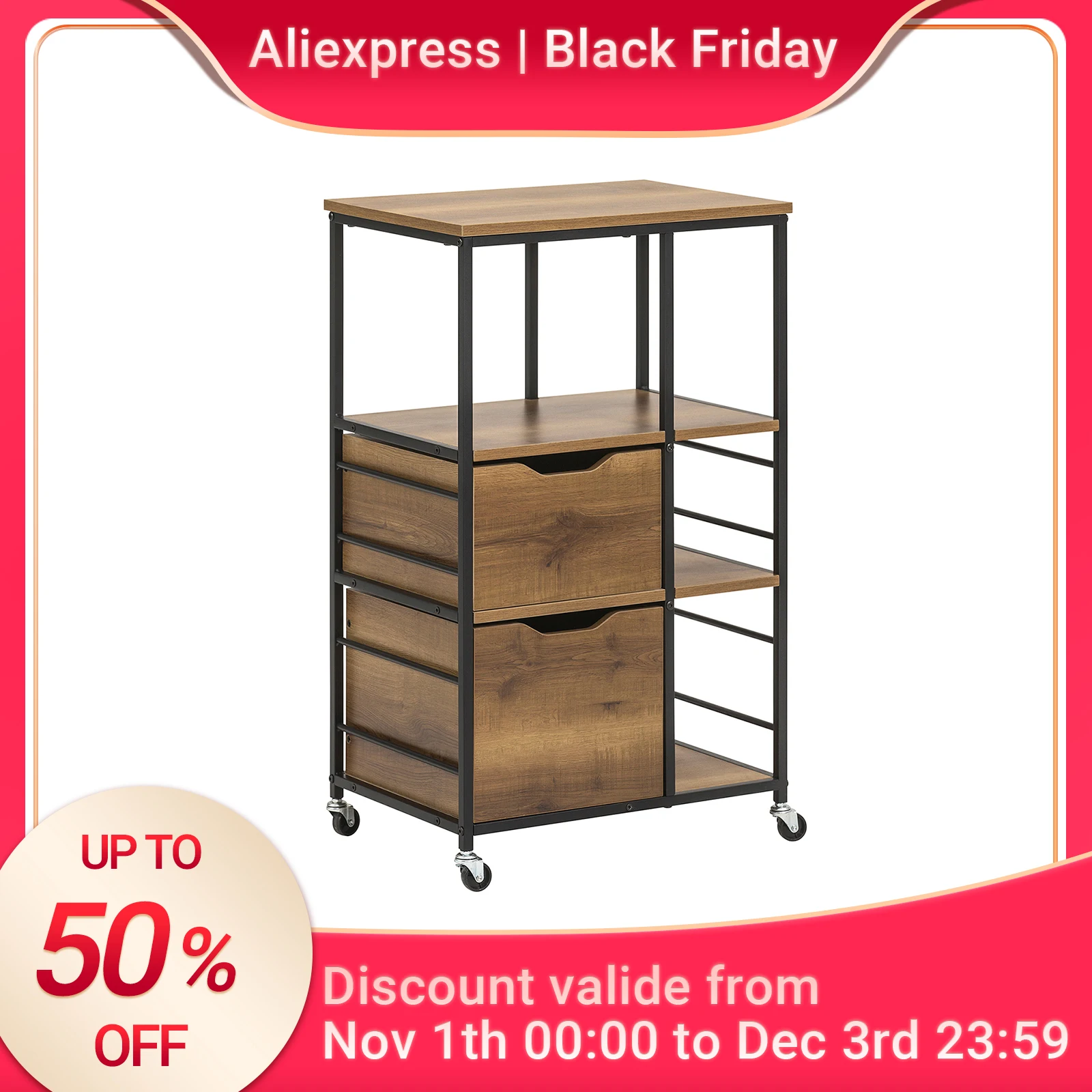 SoBuy FKW111 Servierwagen mit Rollen Beistelltisch Holz mit 3 Ablagen Metalll Küchenregal Industrial Design für Küche Haushalt