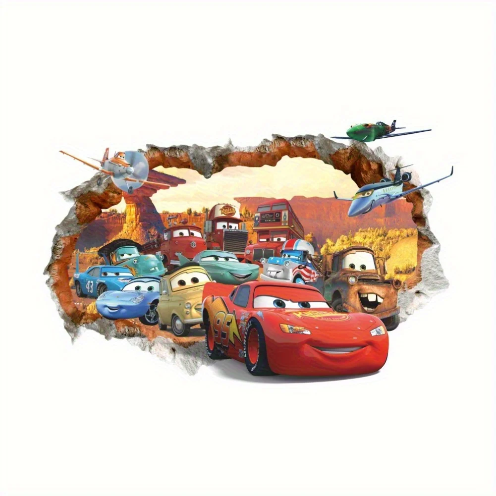 1 Disney Cars 3D-Wandaufkleber – Lightning Mcqueen und Racing-Thema, Aufkleber, geeignet für Schlafzimmerdekoration, selbstklebendes, verspieltes Design Image