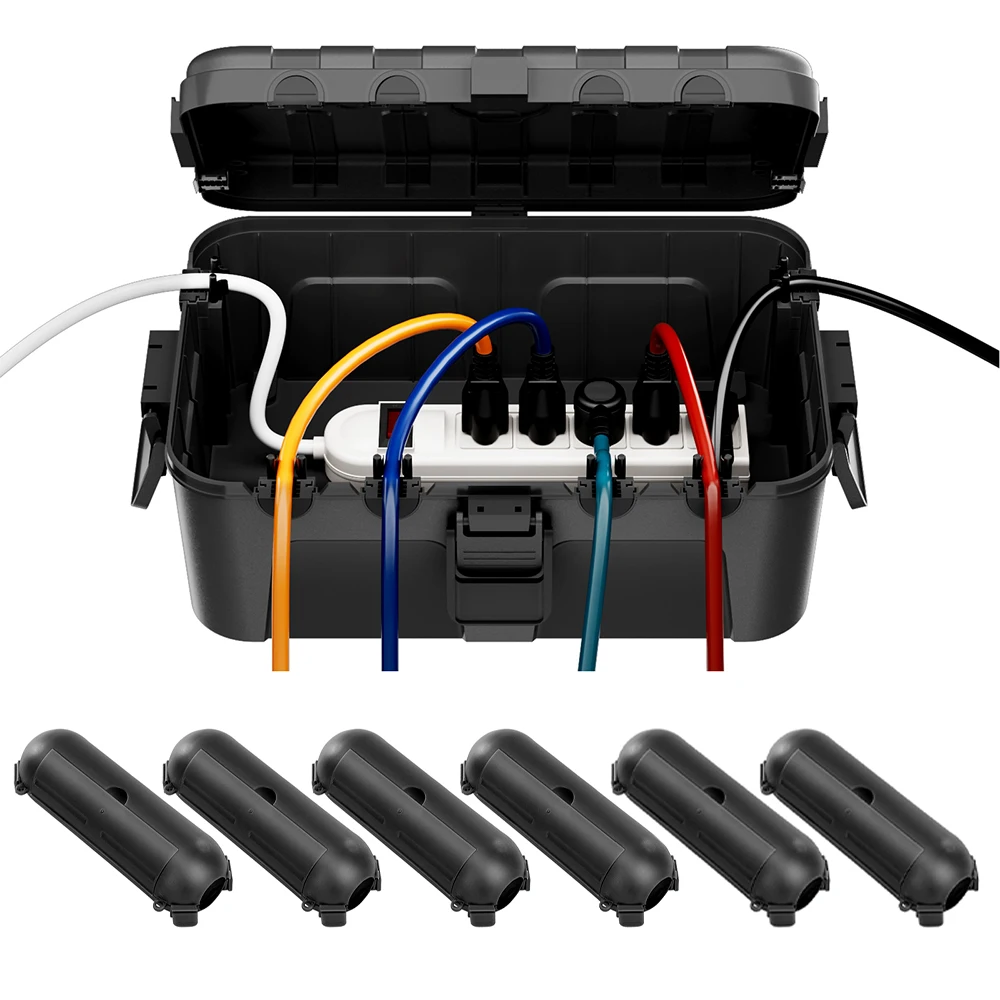 Restmo 1 Stück große Outdoor-Elektrokasten, wasserdicht, mit 6 Stück kompakter Outdoor-Verlängerungskabel-Schutz für Steckdosenleisten/Stecker Image